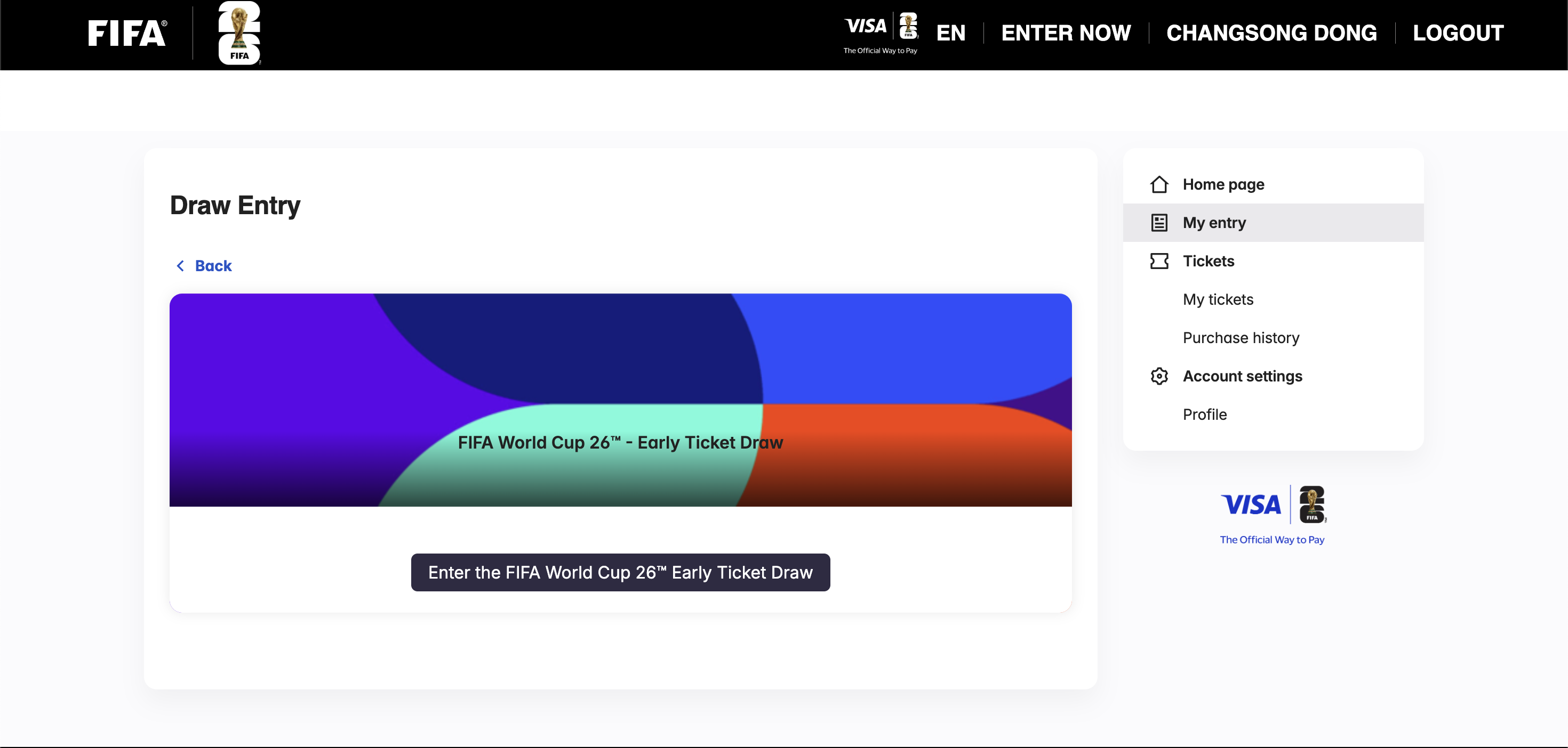 A screenshot of the page with the "Enter Draw" button, allowing users to proceed with their ticket application