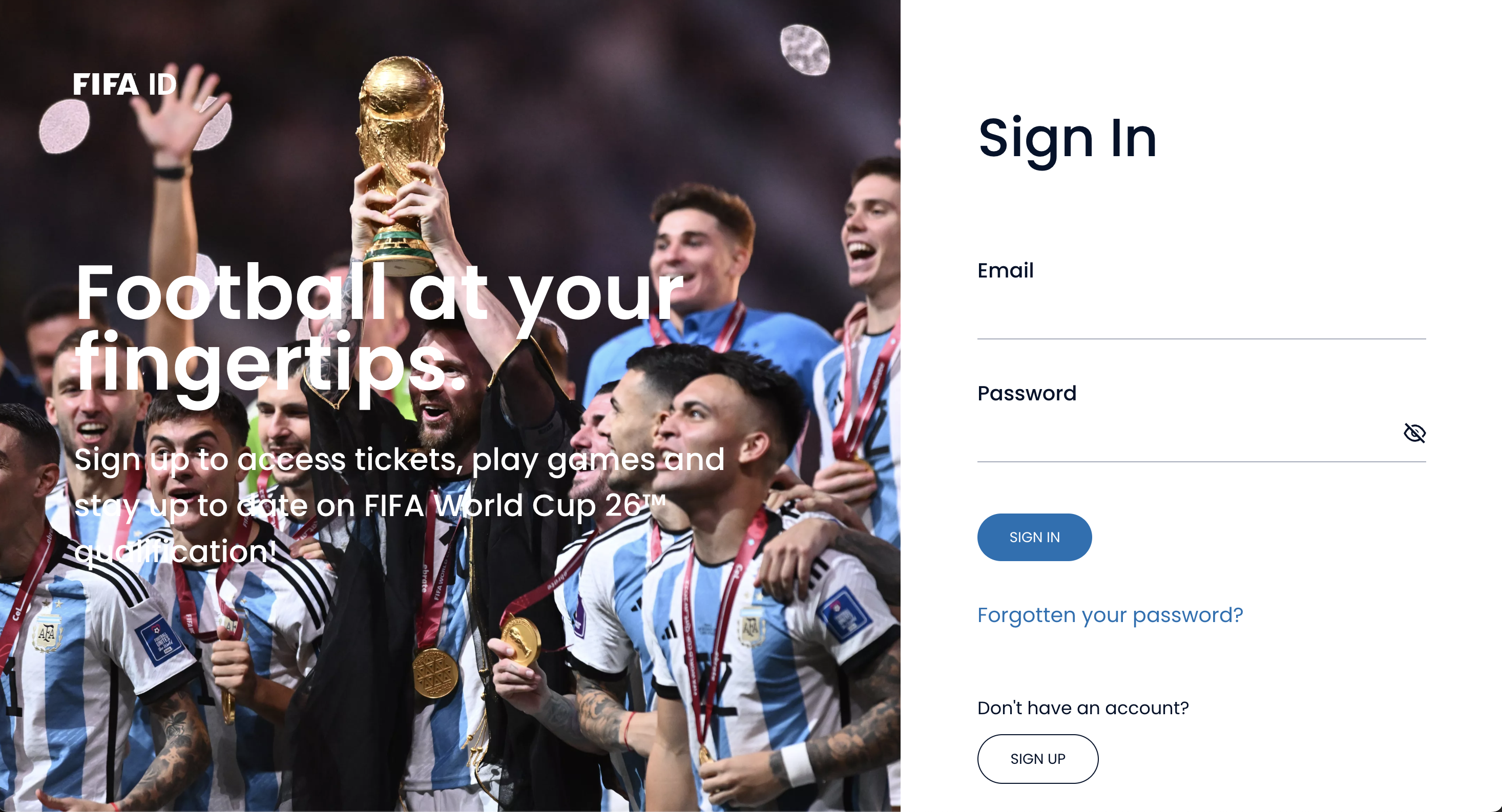 A screenshot of the sign-in page for the FIFA ticket portal.