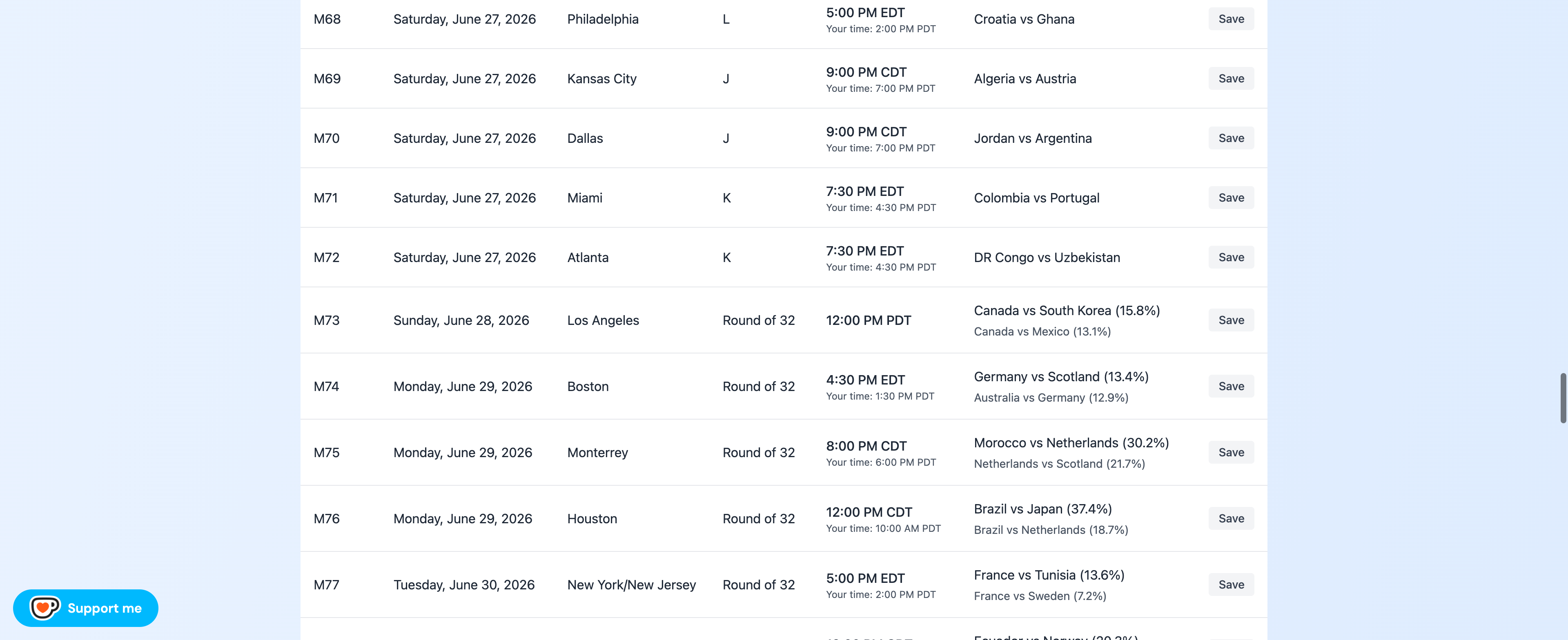 Venue Schedule Table Updated Teams Column